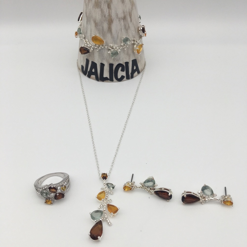 Gem Set w Necklace, Ring, Earrings and Bracelet